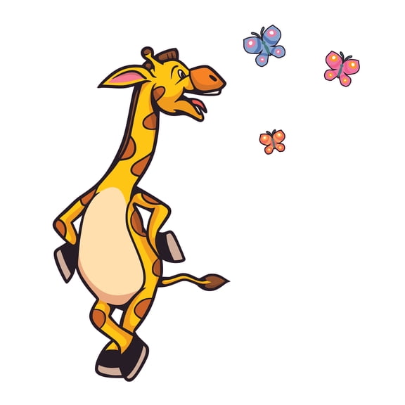 Young Giraffe Multicolored Butterflies Vinyl Decal Home Art Wall Decoration Sticker - 20" x 22" Removable Kids Bedroom Nursery Living Room Zoo Safari Animal Decor Design Adhesive Wall Decal