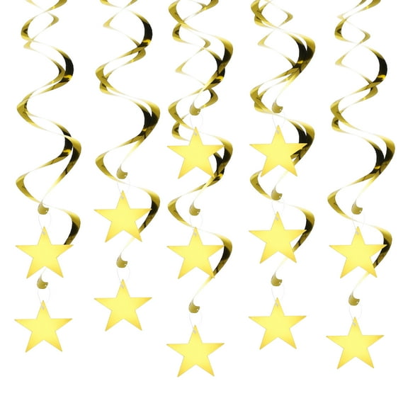 12pcs Hanging Stars Decorations, 27inch Star Hanging Decorations Party Supplies Shiny Twinkle Streamers for Wedding Birthday Party Graduation Ceiling, Gold