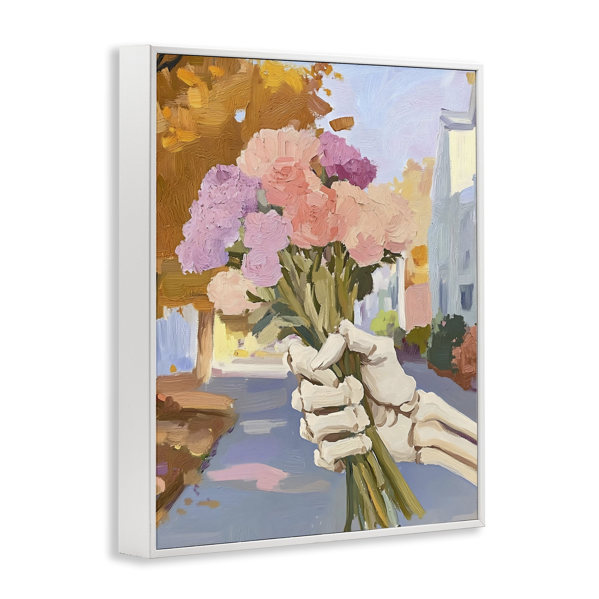 Stupell Industries Skeleton Hand Holding Flowers White Framed Giclee Art, design by The Prints Vibe