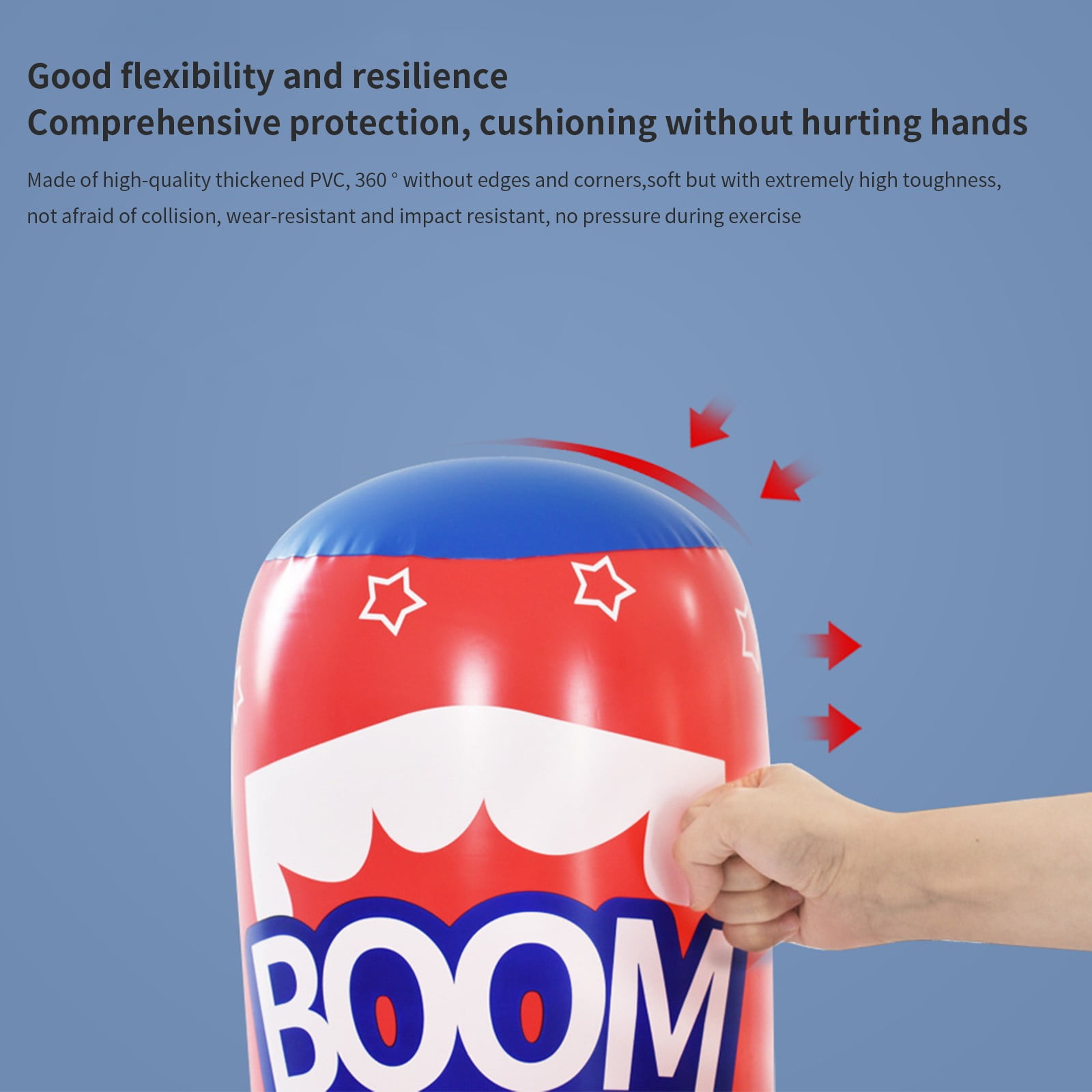 63 Inch Inflatable Boxing Bag for Kids, Standing Punching Tumbler with Water Sand Base, Heavy Duty PVC Kick Boxing Equipment for Boys Girls, Home Stress Relief