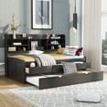 thumbnail image 4 of Euroco Wood Twin Size Daybed with Shelf, Wood Captain Bed with Drawers and Trundle Kids Teens, Antique Gray, 4 of 14