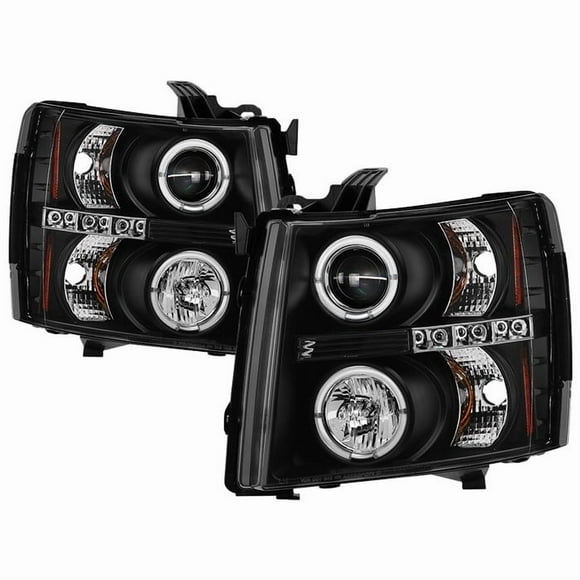 Spyder Automotive Assemblage de Phare 5009494 Faisceau de Projecteur avec Halo LED; Boîtier Noir; Lentille Claire; Ampoule Claire Haute H1/basse H1; Ensemble de 2
