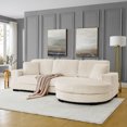 thumbnail image 5 of 110.3" Modular Sectional Sofa, Corduroy L-Shaped Couch with Arc-Shaped Footstool, Cloud Sectional Couch with Pillows for Living Room, Beige, 5 of 9