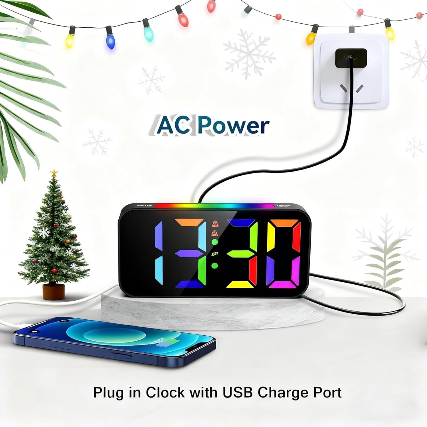 Loud Alarm Clocks for Bedrooms Heavy Sleepers, Plug-in Digital Bedside Clock with Night Light, Large Display, Dual Alarm, Snooze, Dimmable Kids Teens Boys Girls