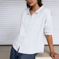 thumbnail image 4 of Tqcoqu Button Down Shirts for Women Half Sleeve Collared Casual Loose Blouses Summer Vacation Tops with Chest Pocket,White Women's M-XXXXL, 4 of 5
