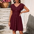 thumbnail image 2 of Vestidos de verano para mujer, mangas con volantes, escote en V, estilo casual y swing, 2 of 6
