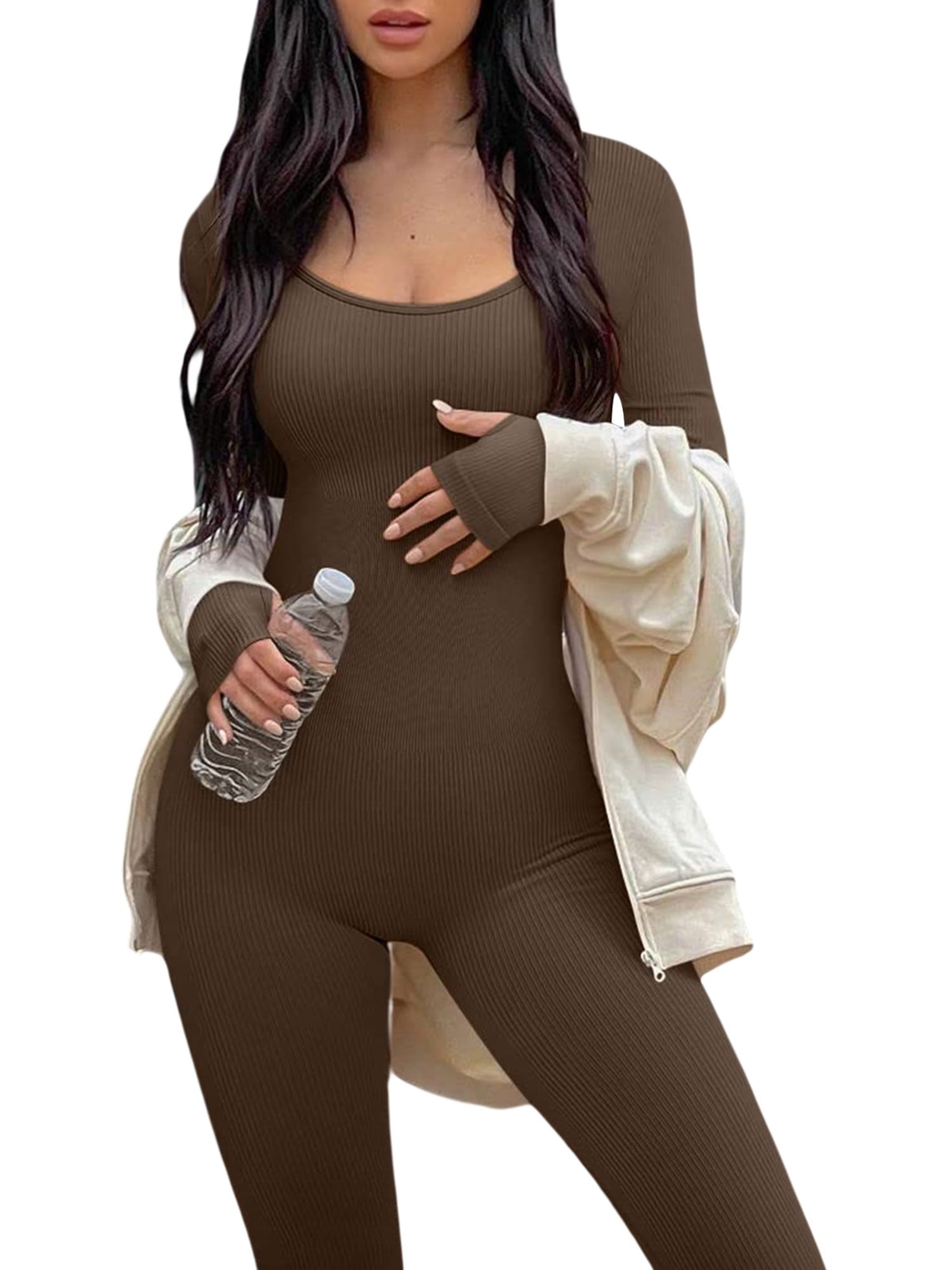 Bandage Bodycon Jumpsuit Long Sleeve Stacked One Piece