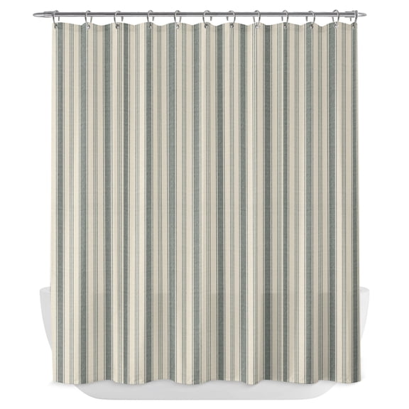 Dark Green Striped Shower Curtain - Water Repellent Fabric Shower Curtains Washable, Modern Stripes Vintage Beige Decorative Polyester Cloth Bathroom Curtains Modern Bath Decor 72"x72"