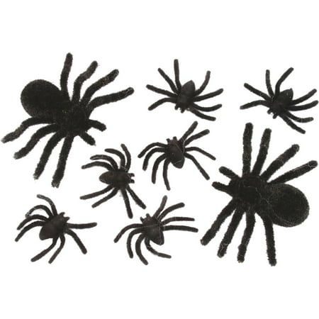 8ct. Black Fuzzy Spiders Halloween Decoration