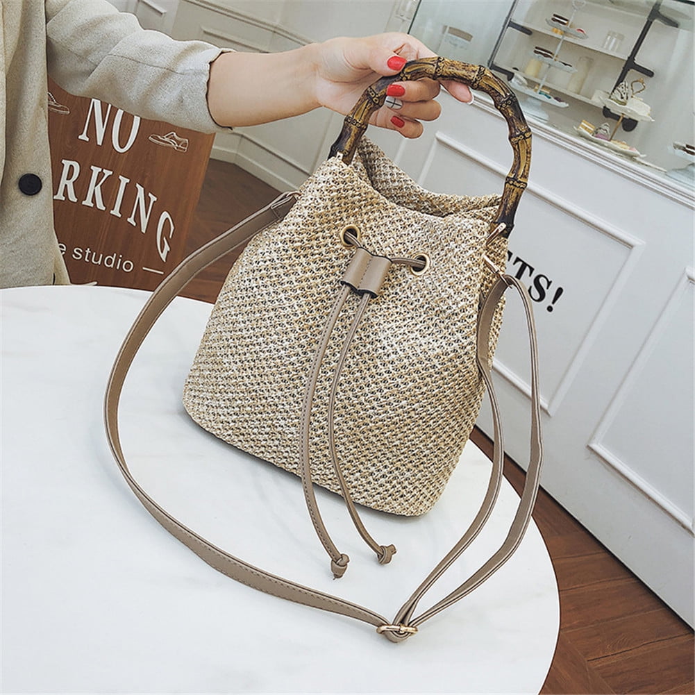 Women Rattan Bags Leather Buckle Straw Portable Bamboo Diagonal Beach Fashions