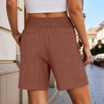 thumbnail image 4 of Linen Shorts for Women Summer Casual Lightweight Elastic High Waist Wide Straight Leg Loose Beach Shorts with Pockets, 4 of 7