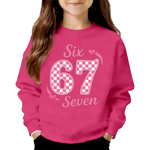 Liyamei Chandail en Molleton Décontracté à Col Rond pour Filles Manches Longues Chandail Doux Coupe Ample Imprimé Graphique pour Jeu Quotidien et École Rouge, 6-7 Ans