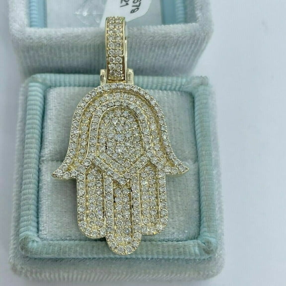 3Ct Round Cut VVS1D Diamond Hamsa Pendant 14K Yellow Gold Finish 18" Free Chain