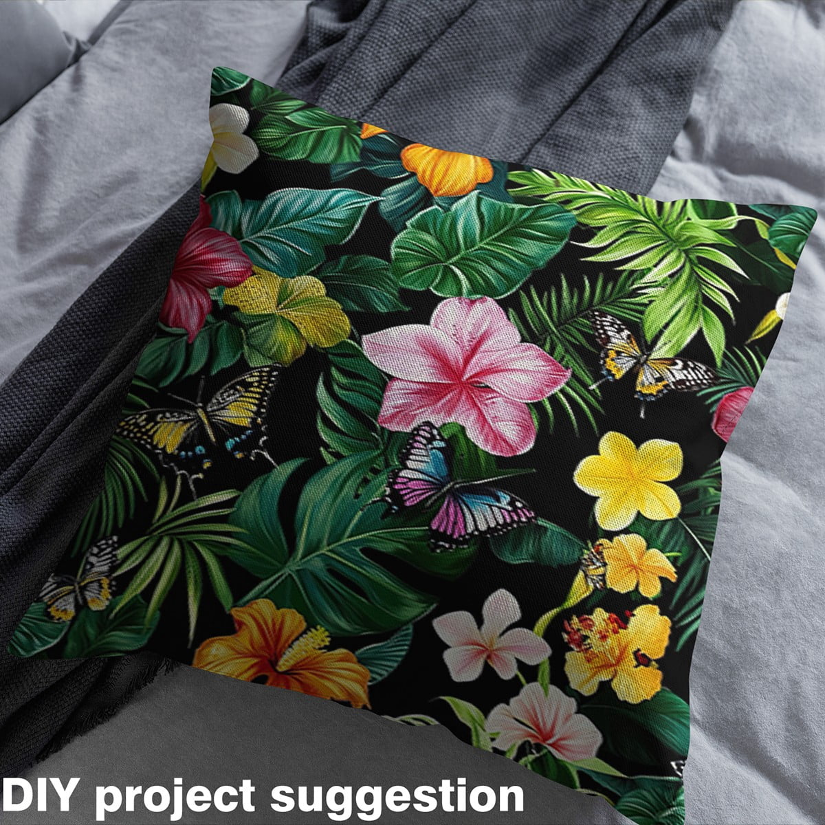 Feelyou Tropical Blossoms Fabric by the Yard 1 Yard, Chic Floral Home Decor Fabric by the Yard, Jungle Palm Tree Sewing Fabric, Breathable Home Decor
