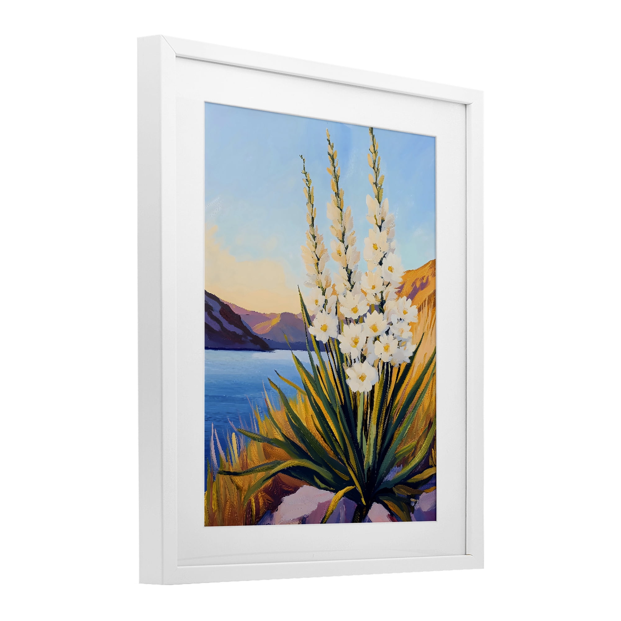 Stupell Industries Yucca in Bloom By The Lake White Framed Print Under Glass, design by The Prints Vibe