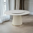 thumbnail image 5 of Montary 59" Modern Round Dining Table w/ Lazy Susan & Cylinder Base - White Sintered Stone Tabletop for 6-8, Marble Design (Table Only), 5 of 7