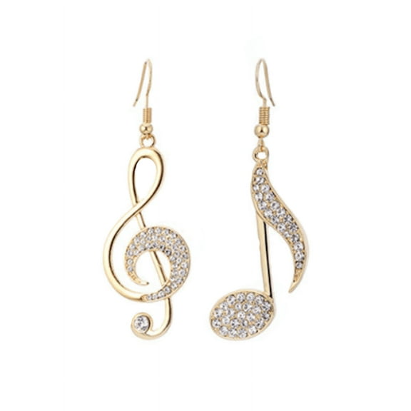 Music Notes Earrings Symbol  Anti-Tarnish Gold Plated Crystal Stones J-202-Gold