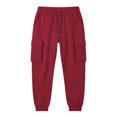 thumbnail image 5 of Men's Casual Solid Color Cargo Pants, Loose Fit Elastic Drawstring Waist Athletic Workout Trousers with Multi Side Flap Pockets Wine L, 5 of 6
