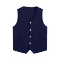 thumbnail image 3 of GiLiling Boys Formal Vest Elegant Speech Recital Wedding Party V-neck Button Up with Pockets Outfit for Kids (Dark Blue, 8-10 Years), 3 of 7