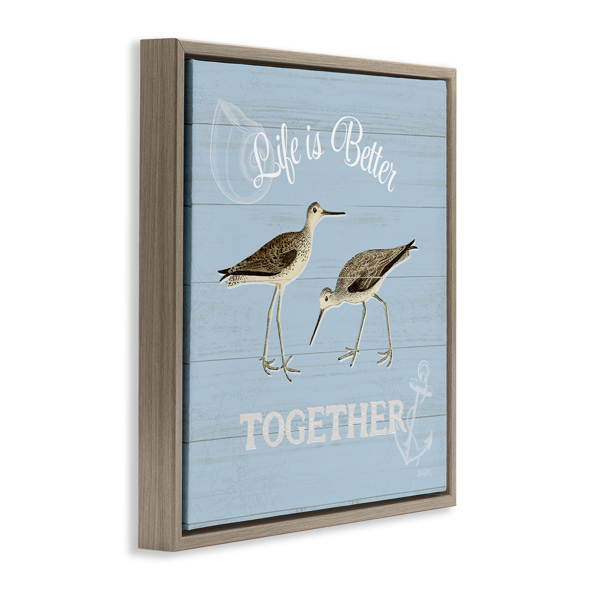 Stupell Industries Better Together Coastal Sandpipers Animals & Insects Painting Brown Floater Framed Canvas Art Print Wall Art, 18 x 18