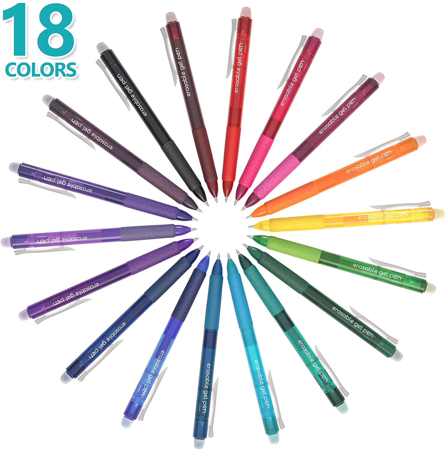 Lineon Erasable Gel Pens, 26 Colors Retractable Erasable Pens Clicker, Fine Point, Make Mistakes Disappear, Assorted Color Inks for Drawing Writing