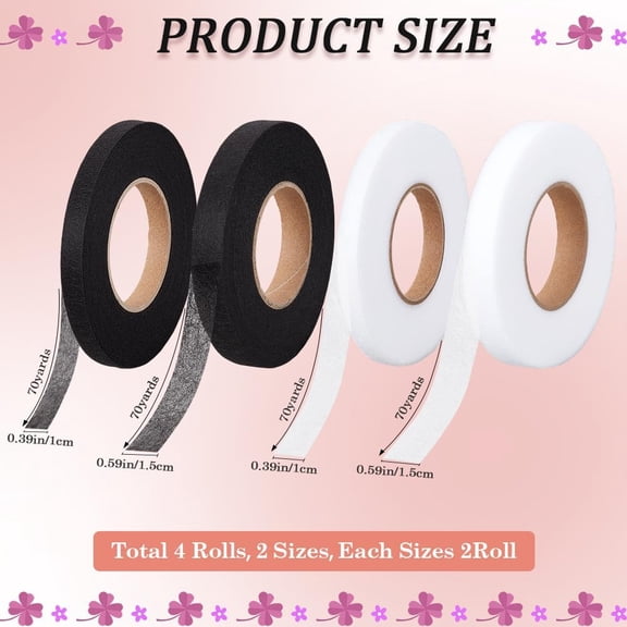 1 set 4 Rolls Iron on Hemming Tape 70 Yards Stitch Witchery Hemming Tape White Black Fusible Tape Adhesive Wonder Web No Sewing Required Fabric Fusing Hem Tape Adhesive for Curtain Pants Clothes