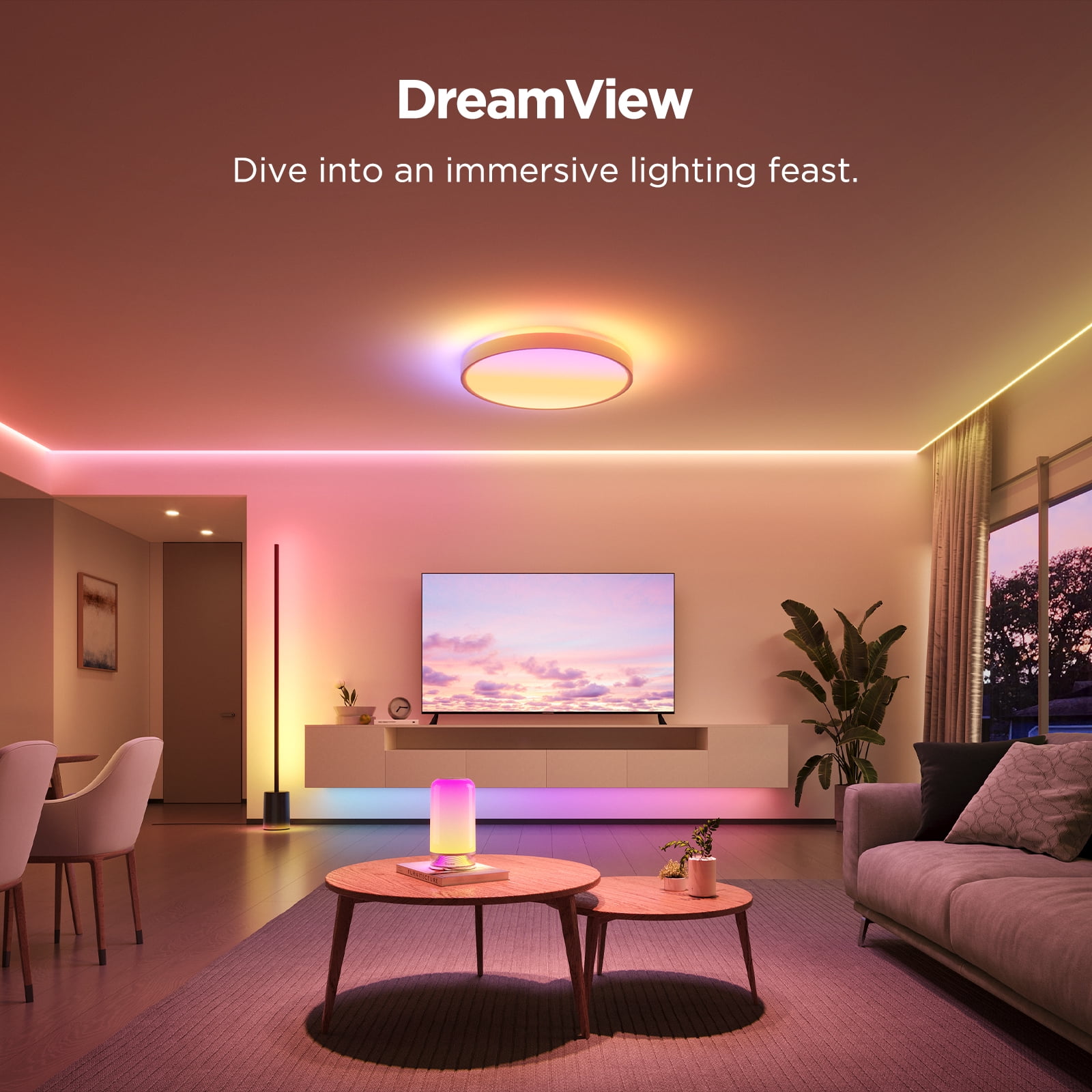 Govee Smart 15inch RGBICWW Ceiling Light Pro, 4300lm Warm White Cool Light  Dimable For Kitchen, Colorful Lighting Effect For Bedroom, Living Room,Light Change With Music For Party