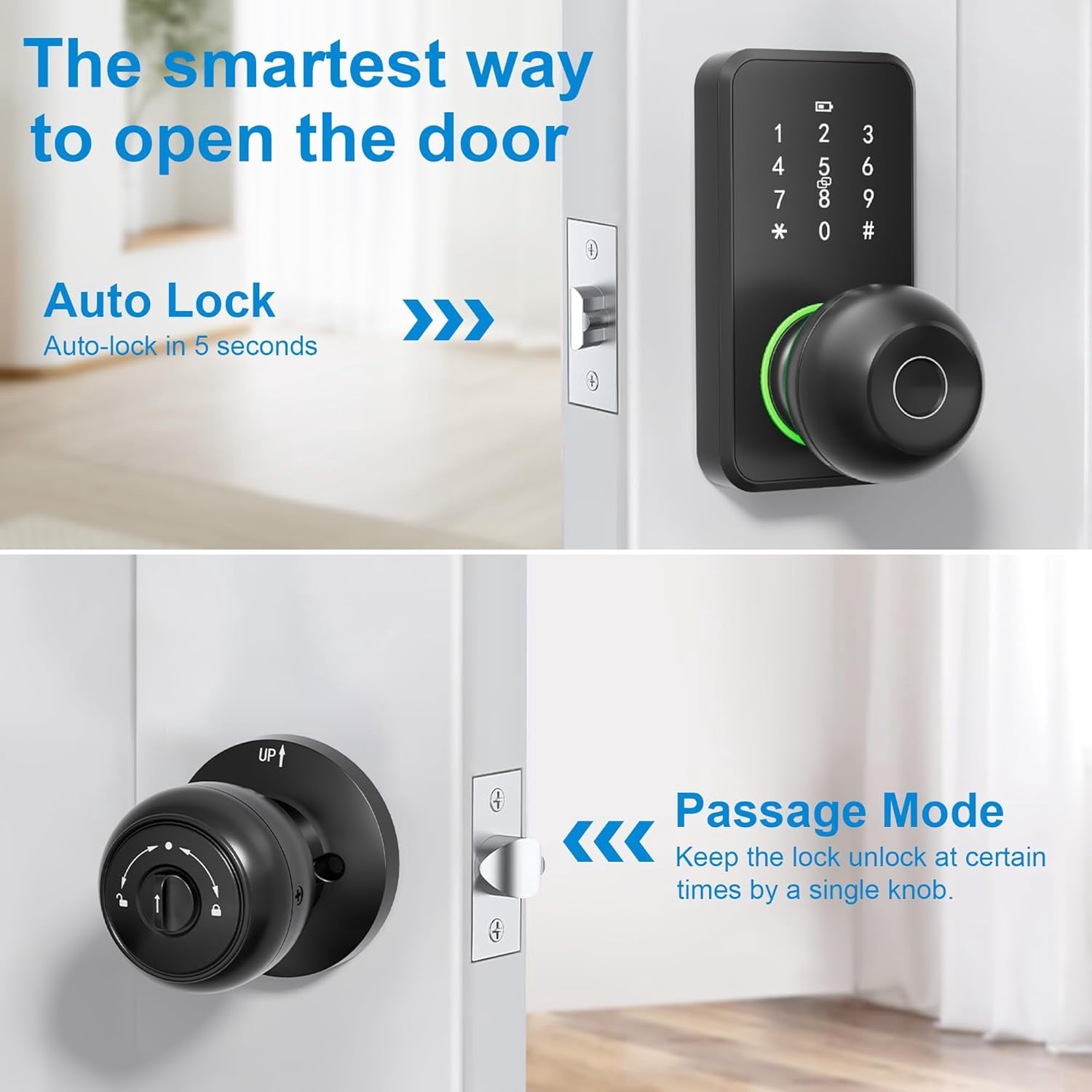Hansang Smart Door Lock with Keypad and Fingerprint, Keyless Entry Electronic Door Knob for Front Door, Easy to Install