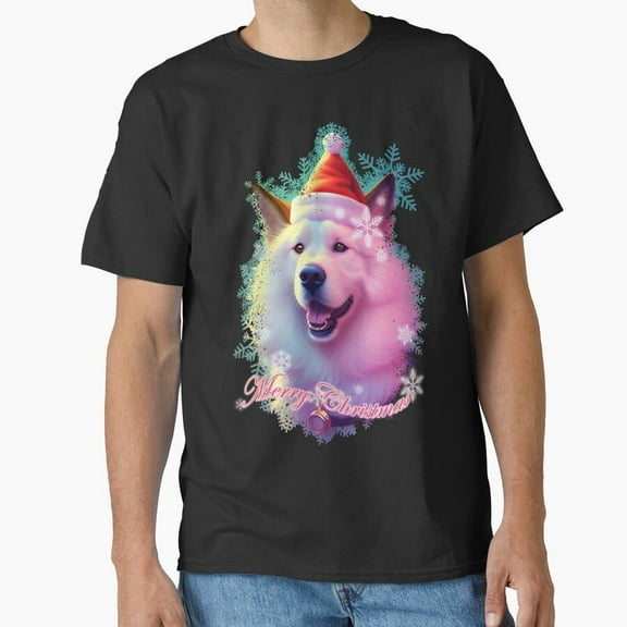 Dog Wearing Holiday Hat Snowy Pattern Cute Festive Winter Art Unisex T-Shirt, up to size 5XL