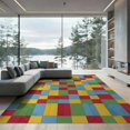 thumbnail image 2 of ODIKA 8'x10' Washable Area Rug Hopscotch Block Grid Motif Storybook Bedside Retro Checkered Playful Expressive for King Size Bedroom Under Bed, Master Suite, Non-Shedding, Easy Care, 2 of 7