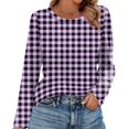 thumbnail image 2 of Nokdvo Women's Sweatshirt Fashion 2025 Plaid Round Neck Pullover Long Sleeve Casual Loose Fitting Shirts,Purple S, 2 of 5
