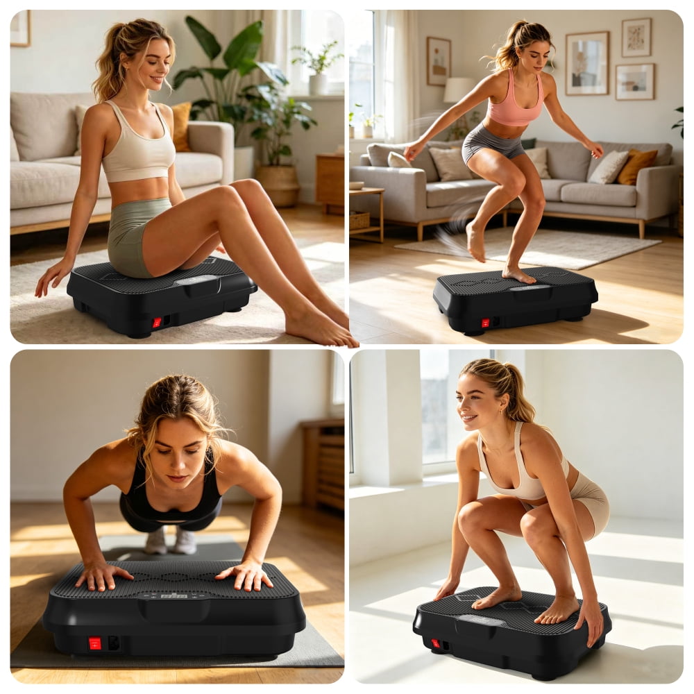 Vibration Plate Exercise Machine, Whole Body Workout Platform with Remote Control & Resistance Bands, Home Gym Vibration Platform, Black