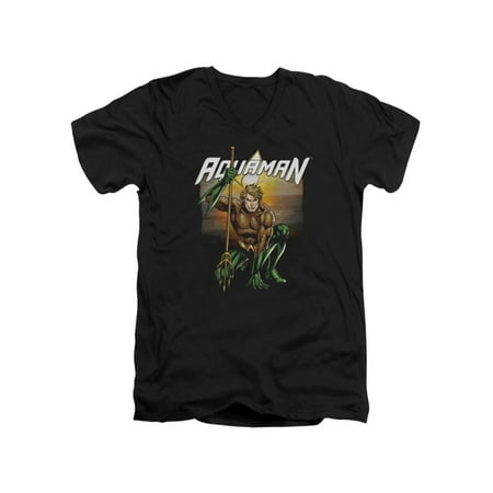 DC Comics Aquaman Crouch Pose Adult V-Neck T-Shirt Tee