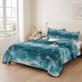 thumbnail image 2 of Quilts Twin Size Bedding Set, Vintage Bohemia Lightweight Quilted Comforter, Country Bohemia Minimalist Art Teal Green Soft Reversible Bedspread Coverlet with Pillow Covers for All Season, 68" x 86", 2 of 9