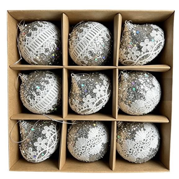 QISIWOLE 9 Piece Assorted Christmas Bauble Box Set, Silver & White Special Shape Ornaments, 3.15 x 3.15 in Plastic Baubles, for Christmas Tree and Holiday Decor