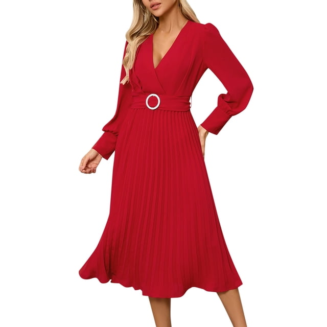 Robe Mode Femme Slim - Fit V - Col Long - Manches Longues Ligne A