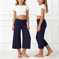 thumbnail image 2 of Bmisegm Girls Pants Waist Pleated Yoga Pure Color Wide Leg Loose Casual Cropped Capri Girls Trousers for Comfortable Play Age 5-14 02_Dark Blue,5-6 Years, 2 of 6