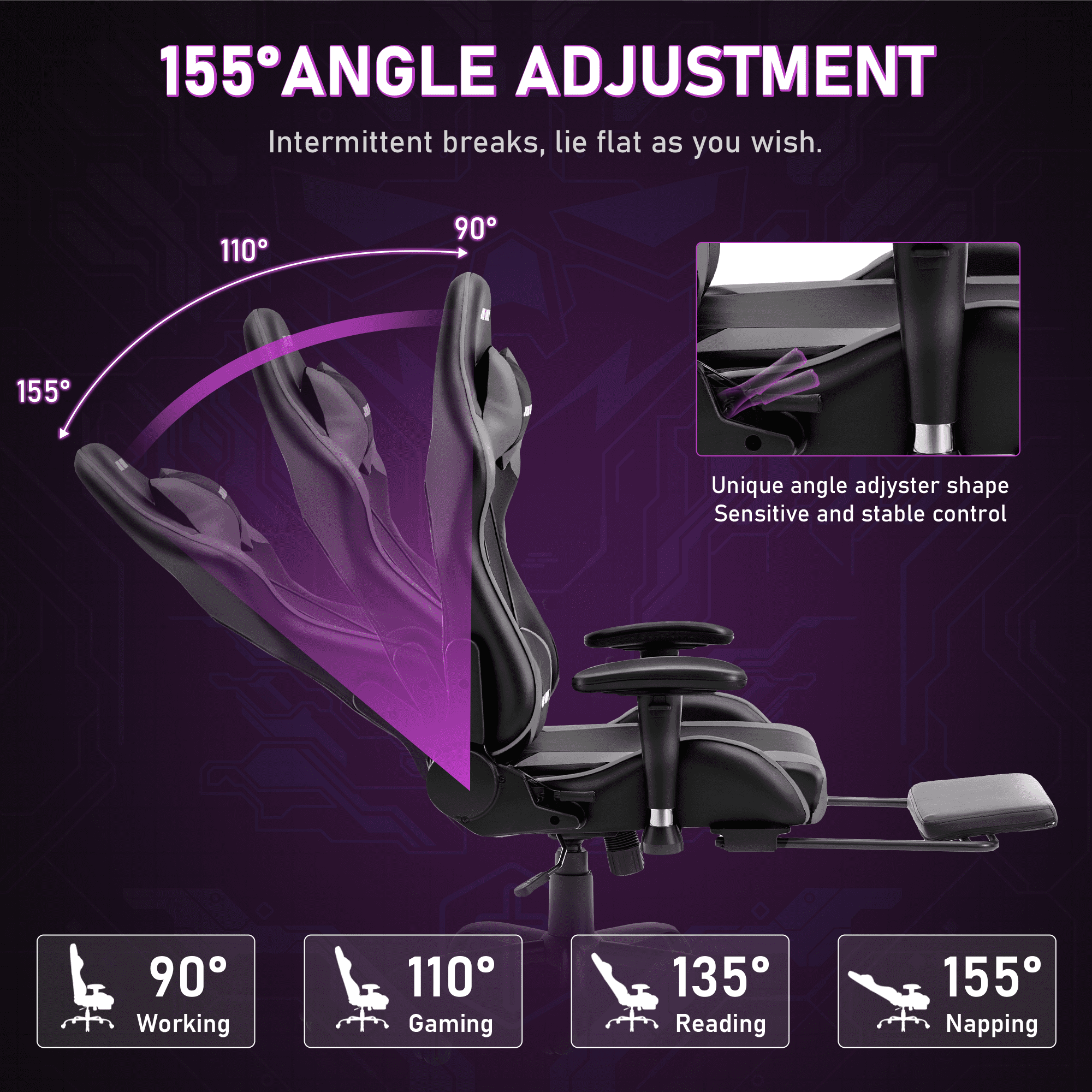 JONPONY Game Chair,Ergonomically Designed Computer Chair with headrest and 2D Armrests,with Footrest and Lumbar Support,High Back Office Chair Support 8 Hours Long Sitting,Computer Chair,BLACK