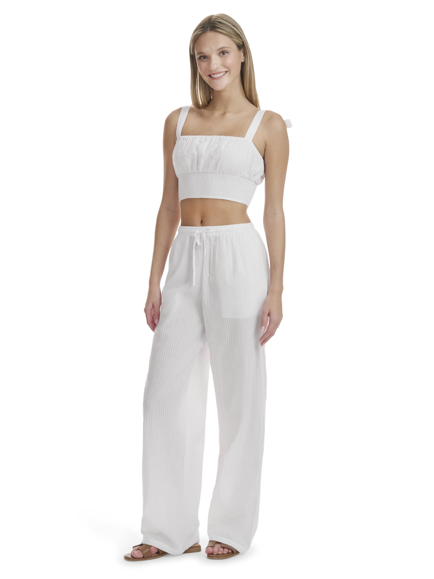 Mills by Millie Bobby Brown Women's Wide Leg Seersucker Palazzo Pants, Sizes XXS-XXL