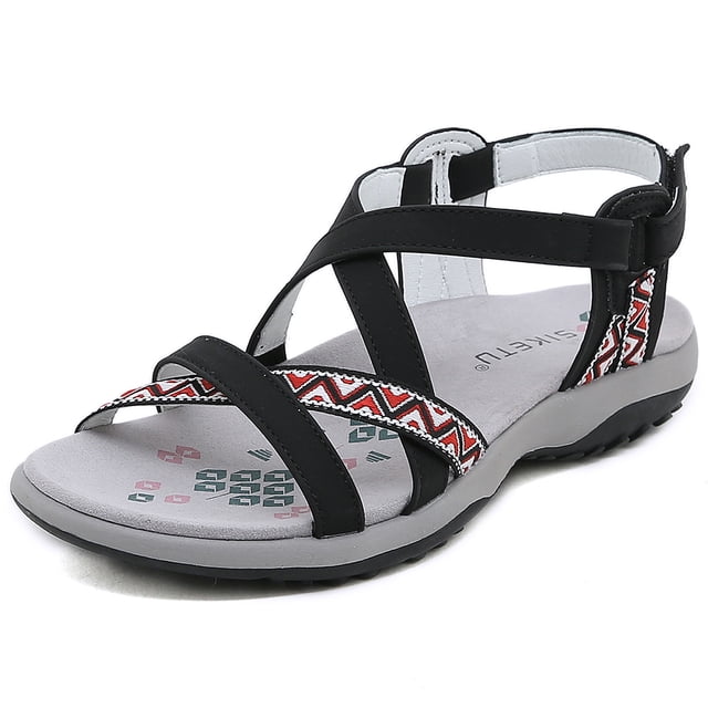 Zapatos para caminar con punta abierta, sandalias planas bohemias, zapatos cómodos de verano para mujer