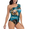 thumbnail image 3 of Honeii Vintage Pickup Sunflower Dog for women's one-piece swimsuit featuring a chic one-shoulder design experience elegance and style in the water-XX-Large, 3 of 6