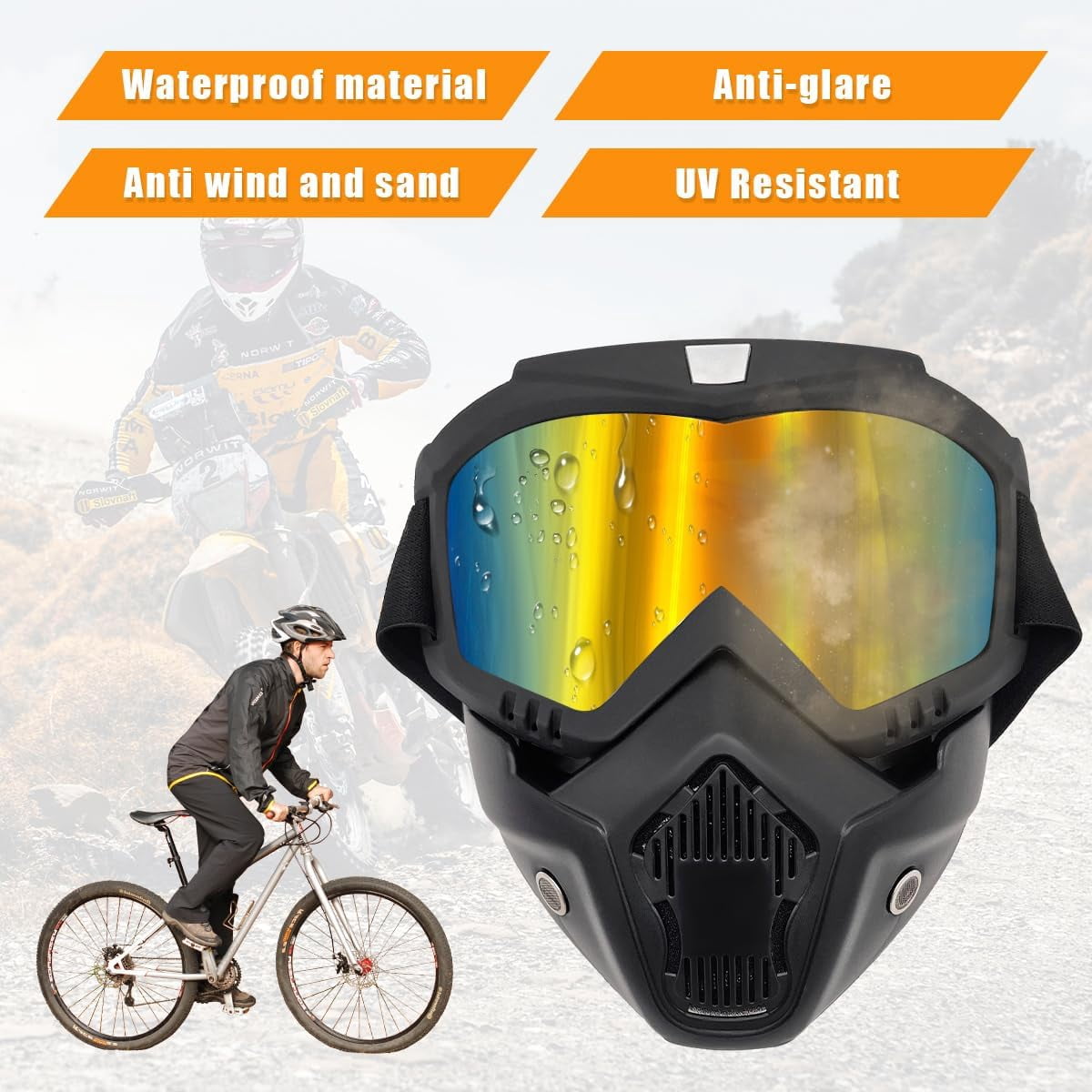 bike helmet mask DEXIMRO Motorcycle Goggles, Windproof Dirt Bike Helmet Riding Goggles with  Removable Face Mask, Motorcycle Accessories (Gray)
