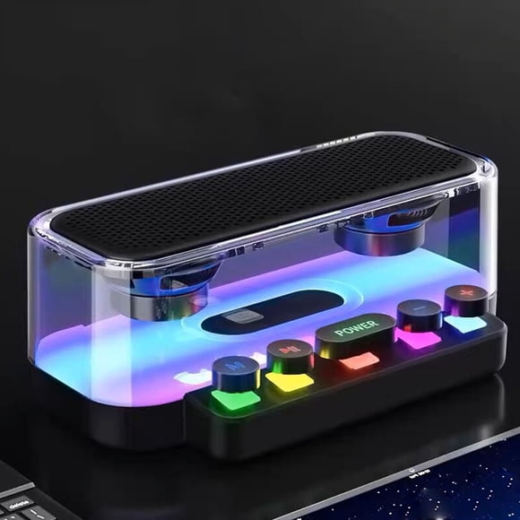 Altavoz Bluetooth Inalámbrico, Compatible Con Tarjeta De Memoria, Subwoofer, Luces Deslumbrantes, Altavoz Bluetooth RGB IPX5 Resistente Al Agua Con Botones De Teclado Mecánico