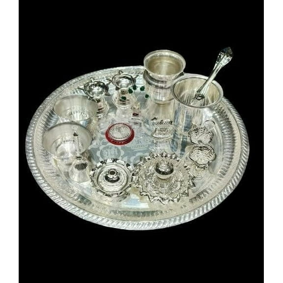 german silver 15 Items Pooja Thali Set for housewarming/ festivals