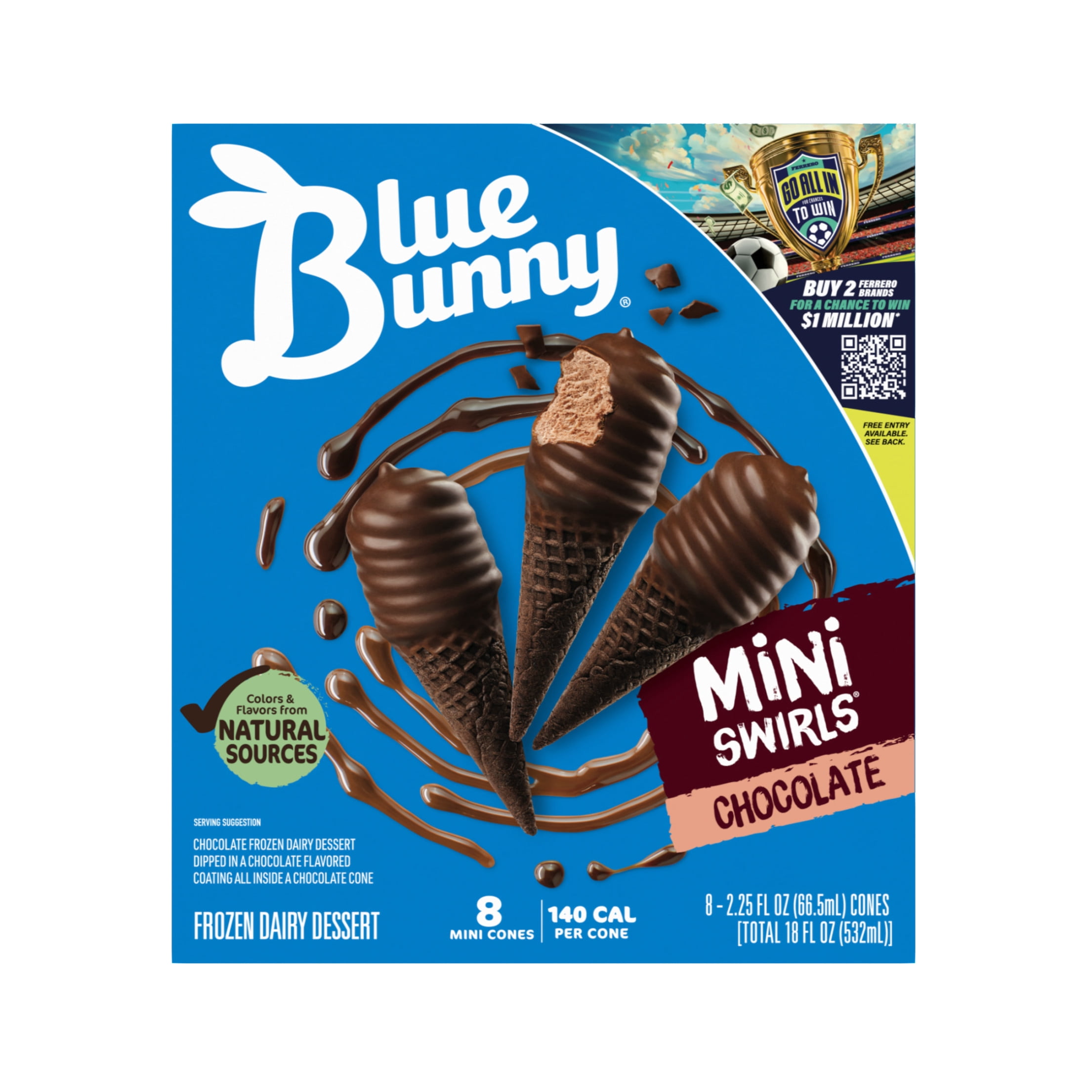 Blue Bunny Mini Swirls Chocolate Cones, Frozen Dessert, 8 Pack