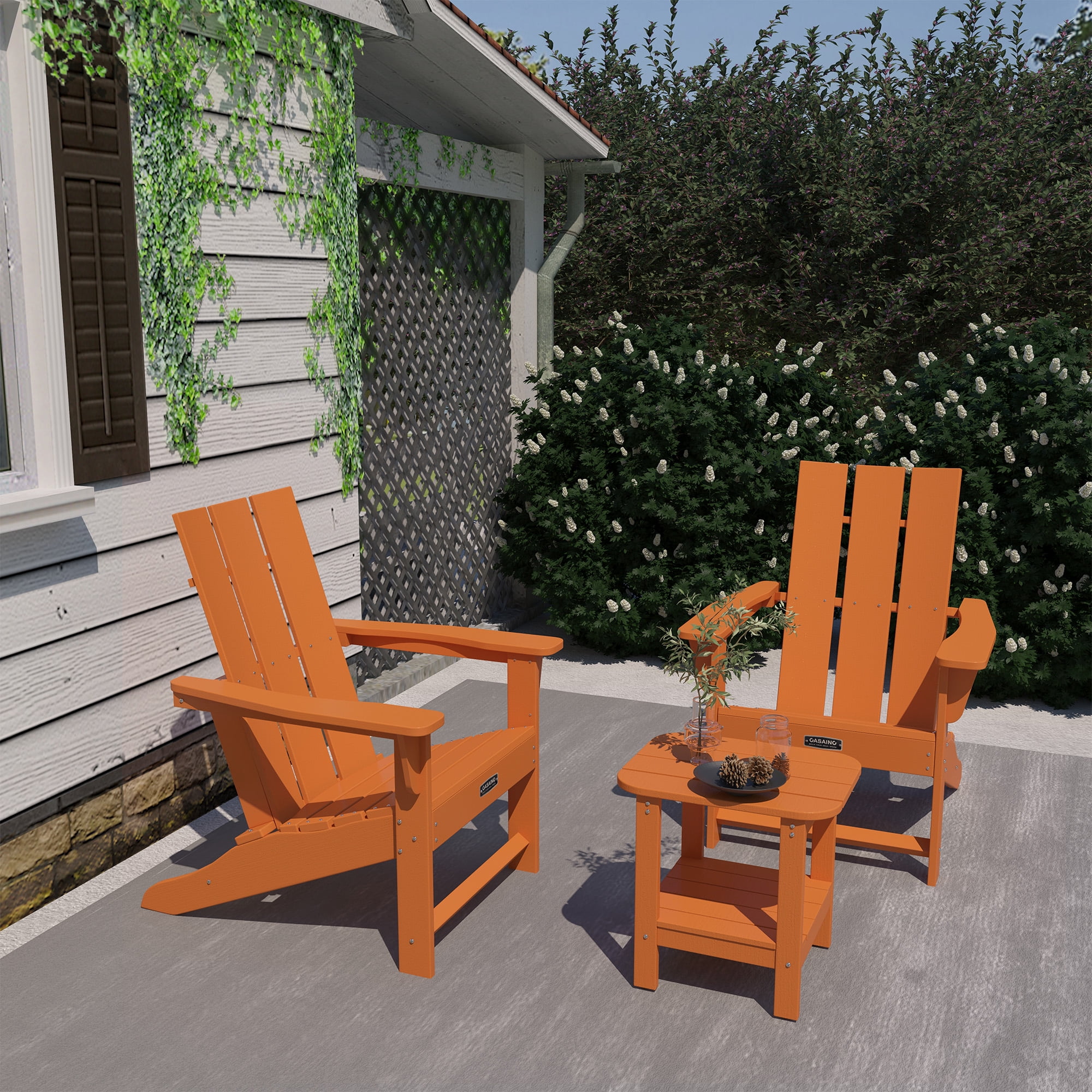 CASAINC Modern Orange 3-Pack 4.7 inch W Arm Outdoor Patio Folding Wood Adirondack Chair