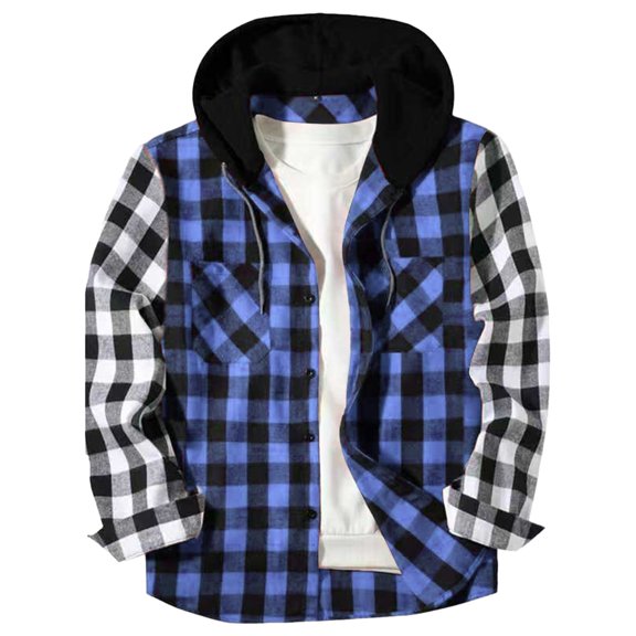 Mens Button-Down Shirts with Pockets and Hoodie Long Sleeve Shackets Jackets Casual Plaid Printed Thermal Warm Going-Out Work Outerwear Hoodies