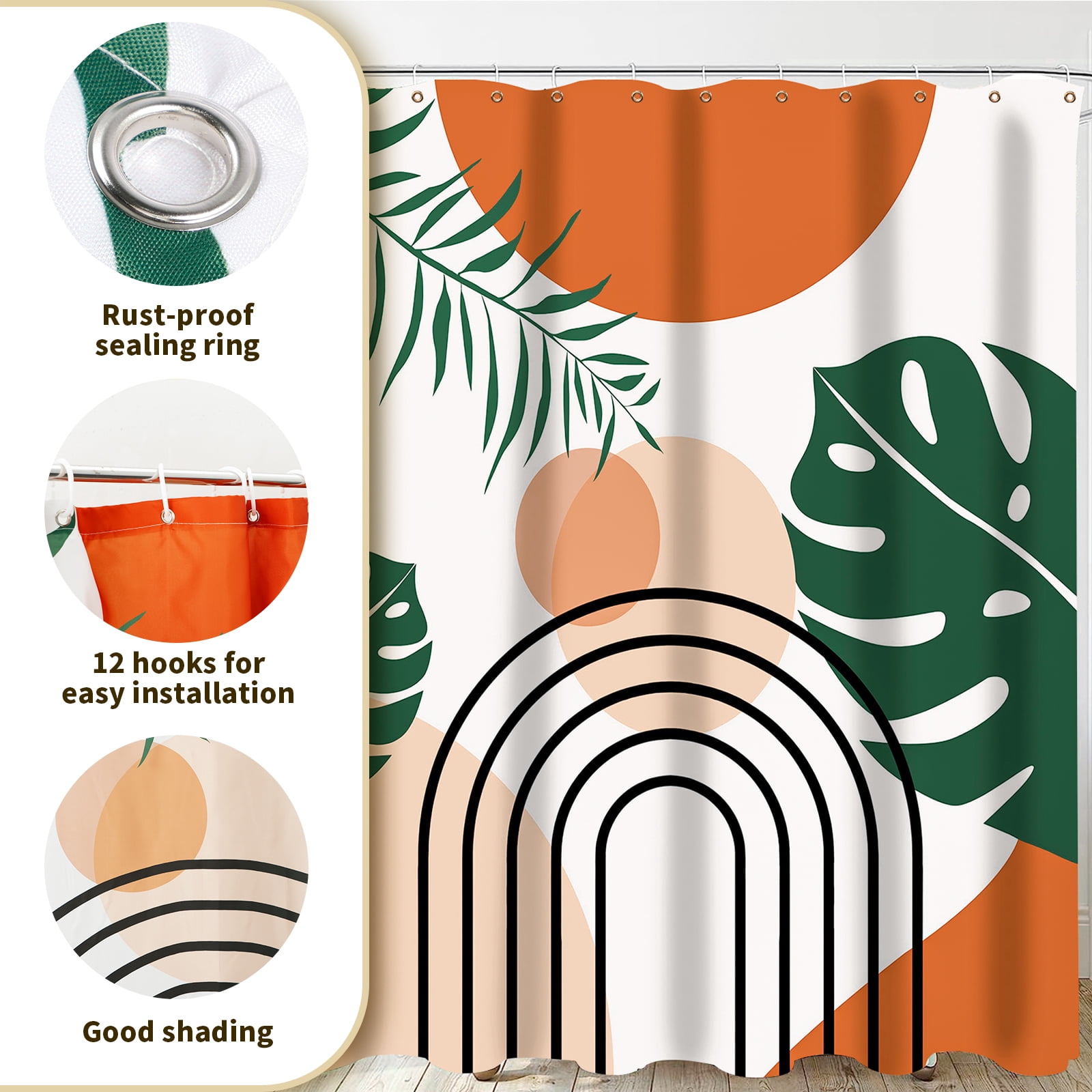 Dznils Abstract Boho Fabric Shower Curtain and Rug Sets, 16pc Modern Bathroom Sets, Brown, 72" x 72"