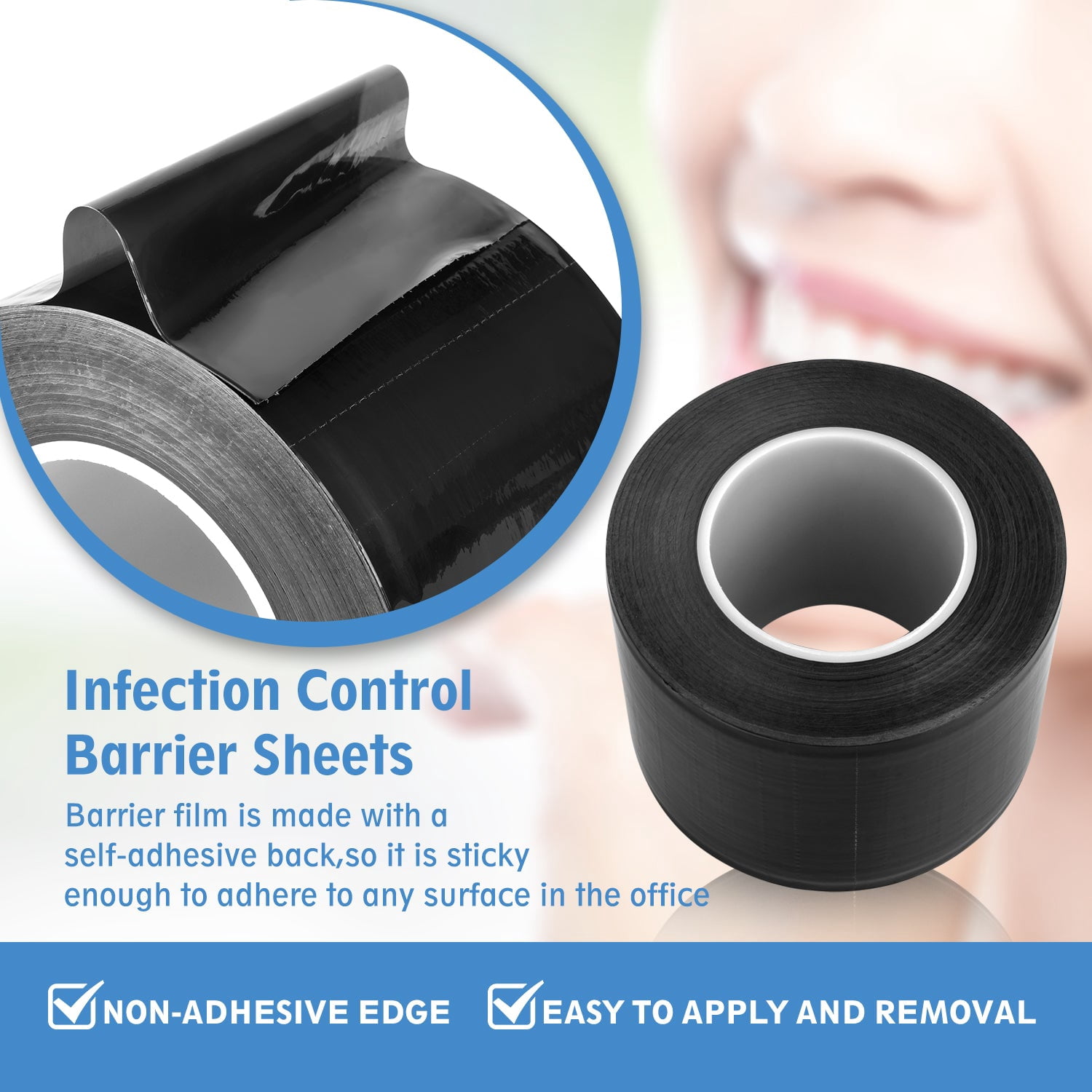 OneMed Barrier Film for Dental and Medical Tattoo 4"x 6" (1 Roll) One time Protective PE Film Barrier Tape Black