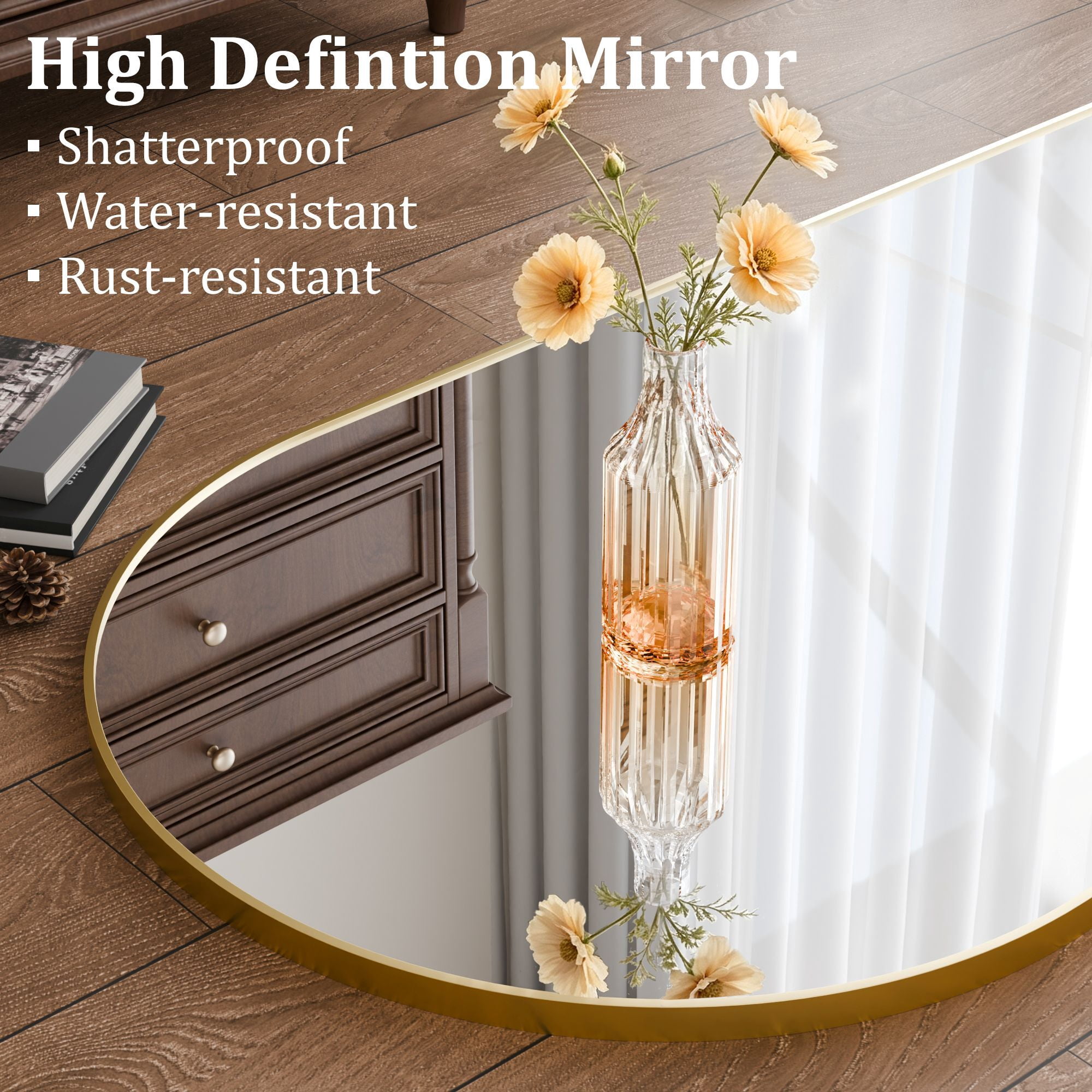 Easy4Home 77"x 38" Arch-Top Oversized Full Length Mirror Metal Frame Freestading Floor Mirror, Gold